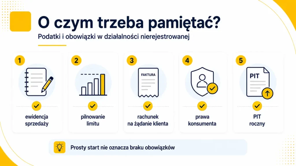 Infografika: podstawowe obowiązki w działalności nierejestrowanej