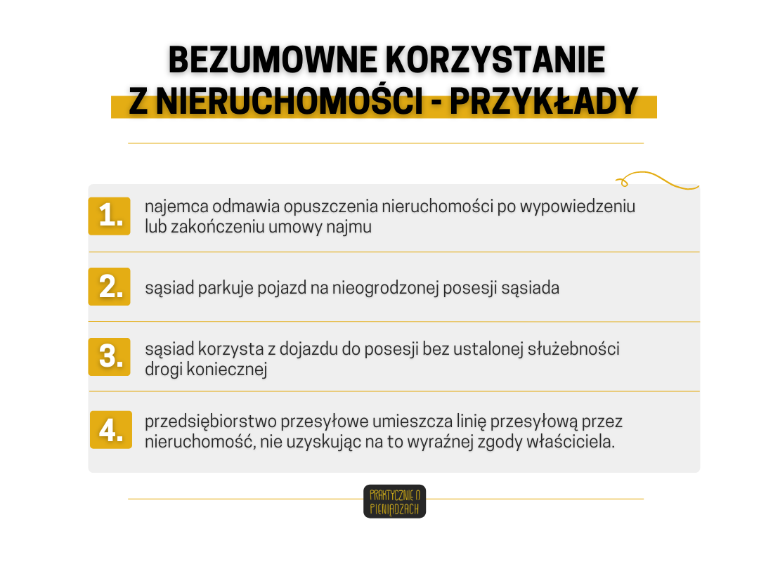 bezumowne korzystanie z nieruchomości przykłady