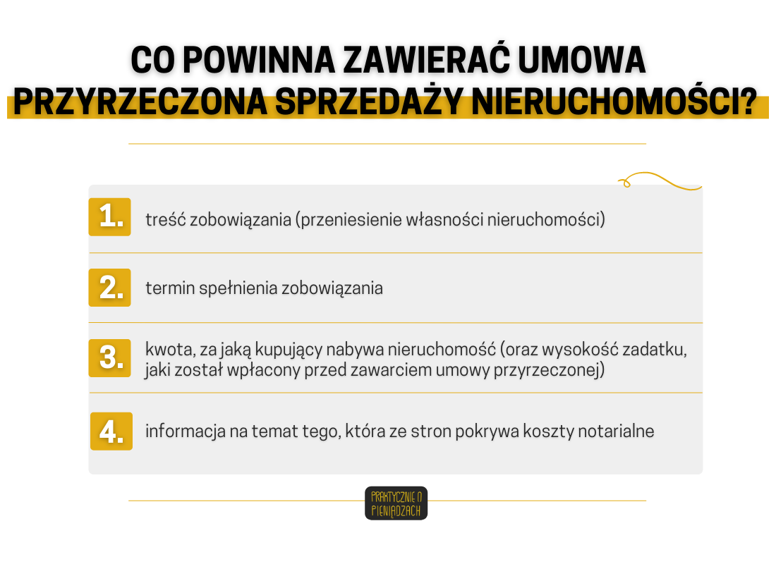 co powinna zawierać umowa przyrzeczona 